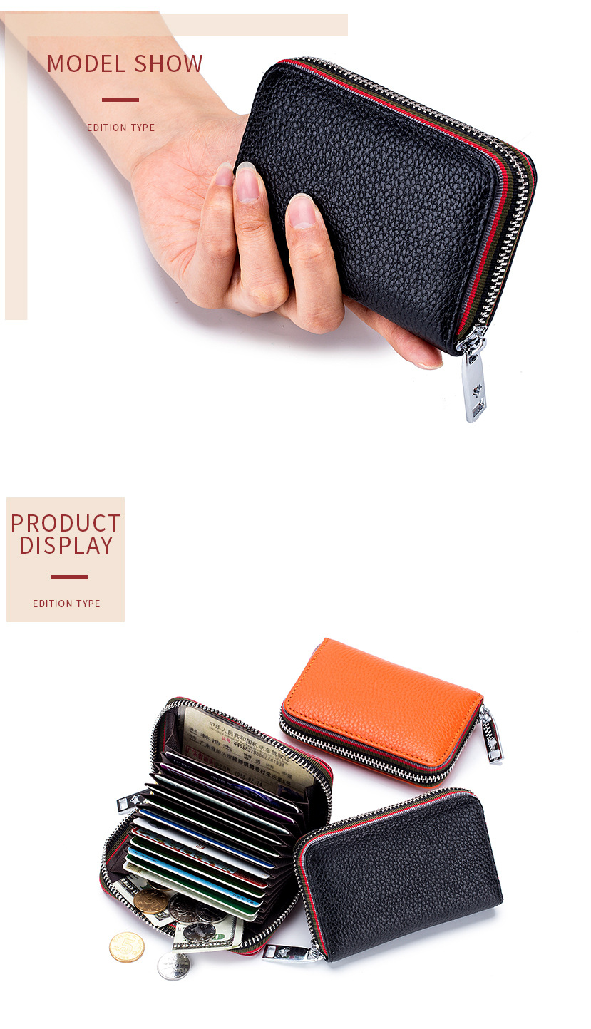 Womens Zipper Leather Card Case RFID Blocking Pouch Credit Card