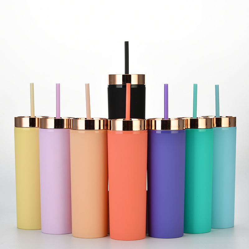16 унций тонкие тумбы матовые цветные акриловые тумбы с крышками и соломинкой пластиковые тумбы с двойными стенками с бесплатной соломинкой многоразового использования