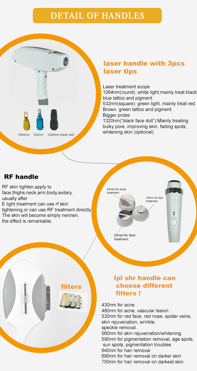 ipl SHR OPT RF 4 IN 1 functional double screen skin care hair removal body slimming machine