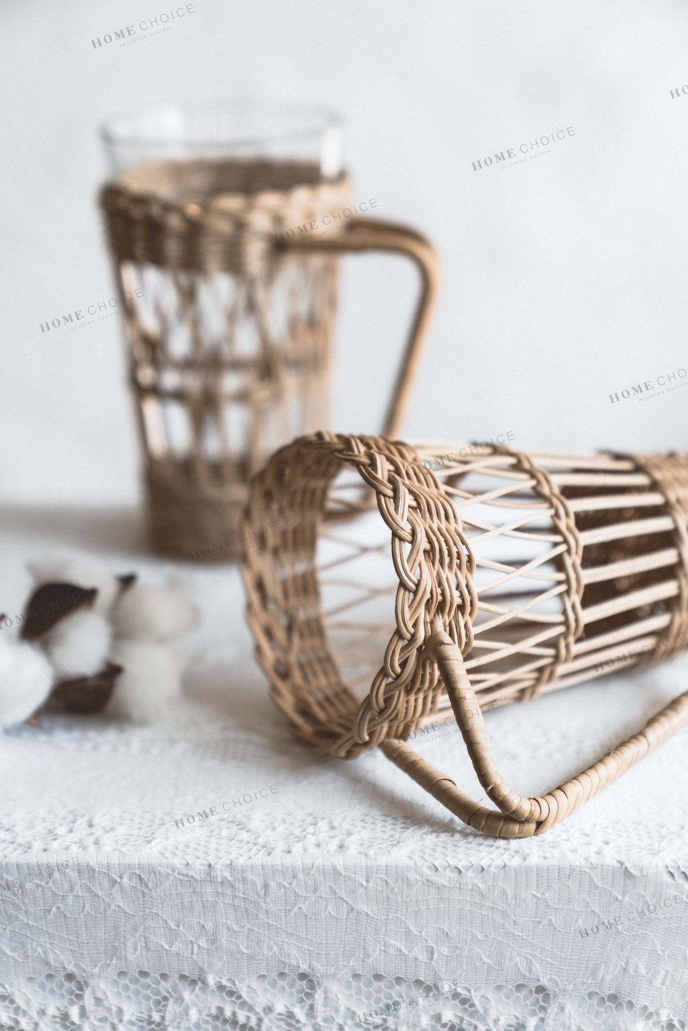 Hot sale coffee tea water clear transparent glass mug glass cup with rattan cup holder