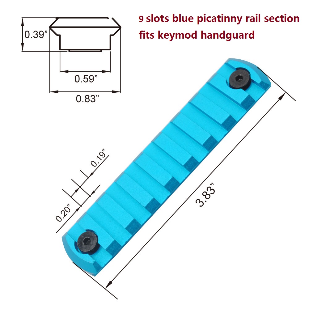 Aplus New Blue Optional 5, 7, 9, 11, 13 Slots Picatinny / Weaver Rail Section for KeyMod Handguard System