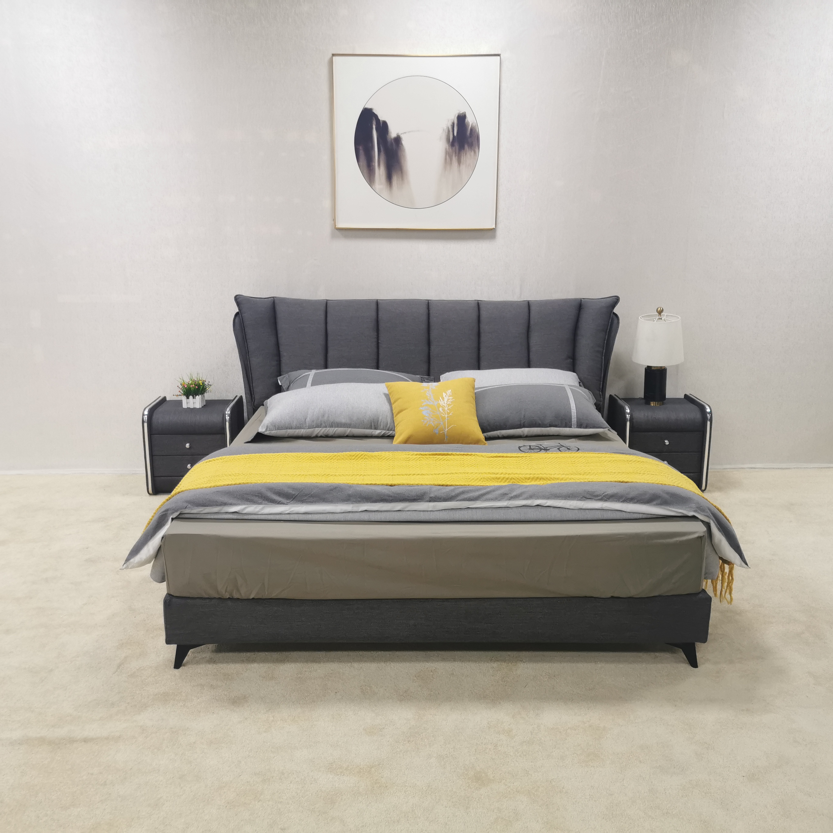 Горячая продажа современная мебель для спальни новый дизайн king size обивка ткань кровать