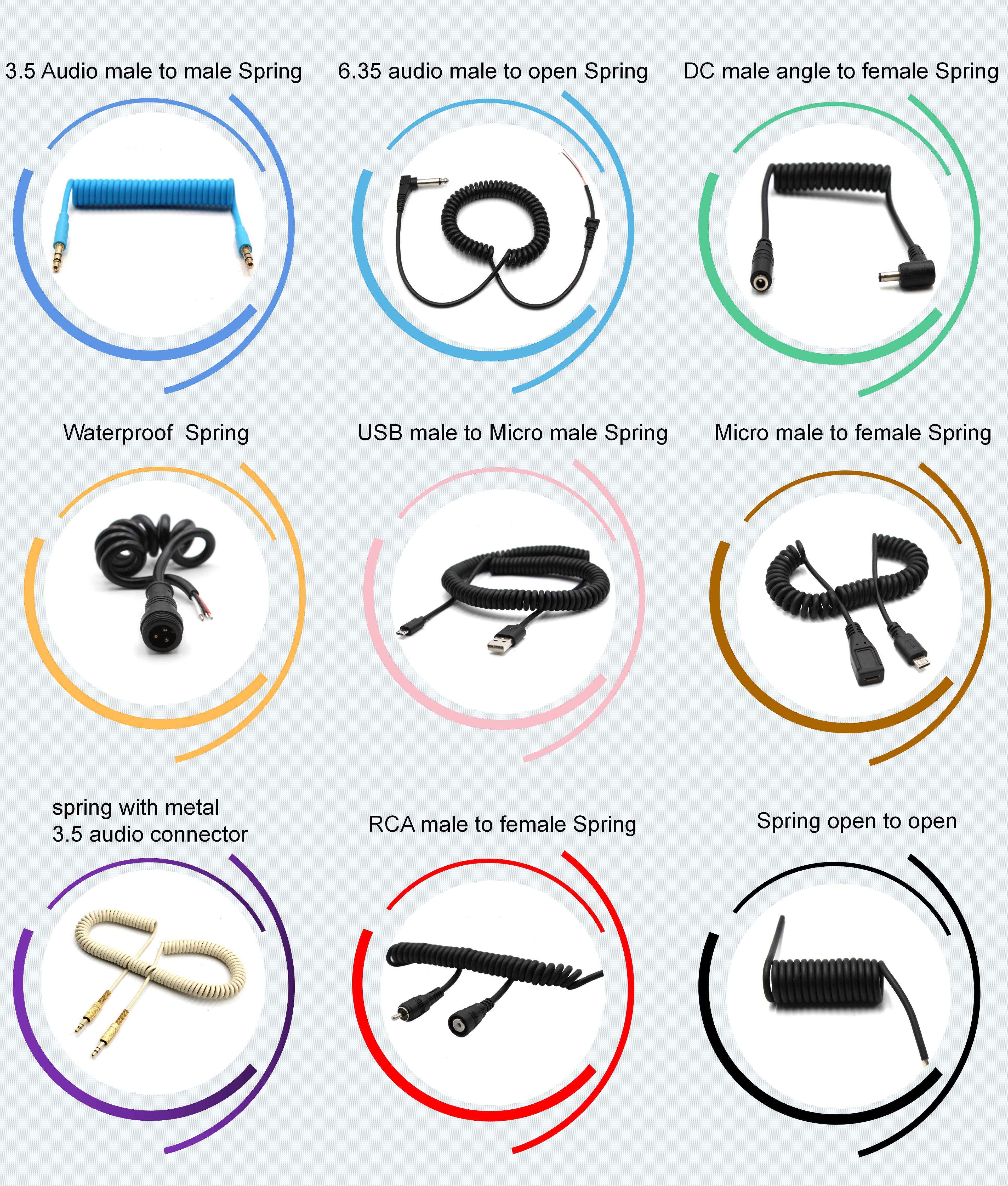 ISO9001 Rubber Spiral Power Cord , Camera Charging Spiral Cable Wire
