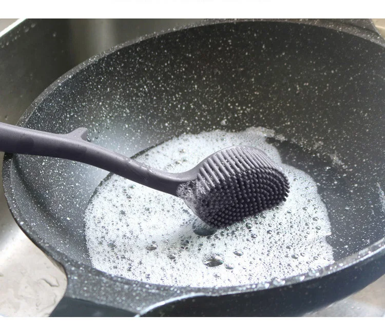 New Heat Resistant Multifunction Long Handle Kitchen Cooking Silicone Pan pot  Dish washing Brush sponge