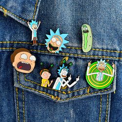 Hot Rick and Morty Classic Cartoon Creative Icons Style Enamel Pin Badge Buttons Brooch Anime Lovers Shirt Denim Lapel Pin