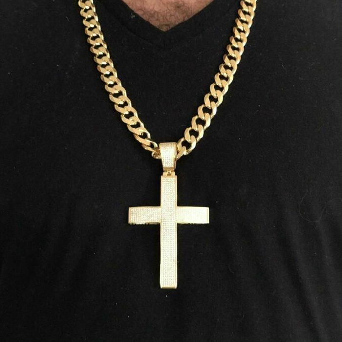 USA Popular Jewelry Iced 7ct Moissanite Huge Silver/ 14k Yellow Gold Men's Cross Pendant Pass Diamond Test