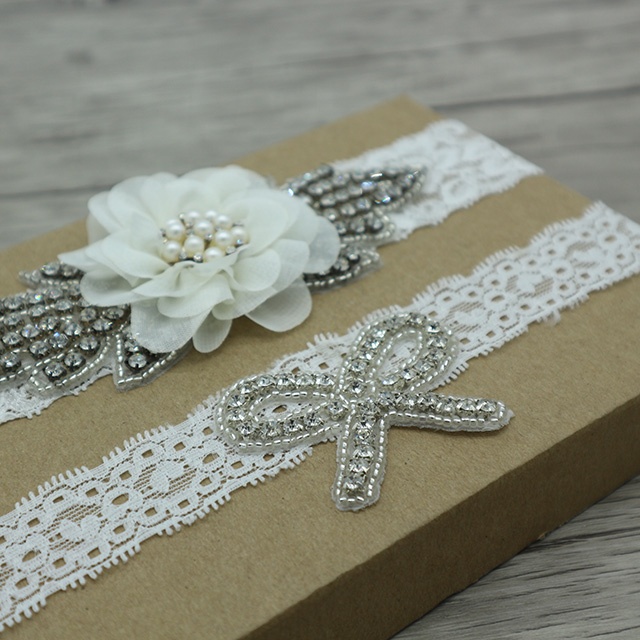 Ручной работы из шифона с цветочным рисунком, кружевное, с бретельками, набор, аппликация из страз “Свадебные Подвязки для свадьбы