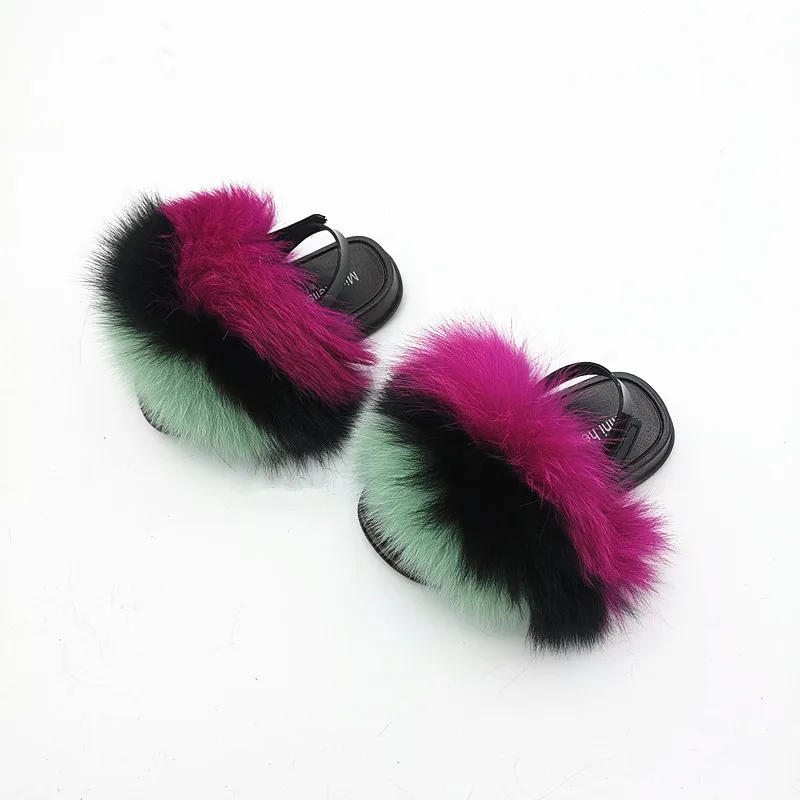 Модные женские шлепанцы EVA из натурального Лисьего меха, сандалии, детские шлепанцы