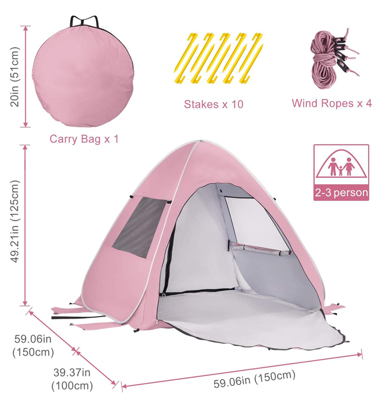 Custom Cheap Large Outdoor, Lightweight Cool Cabana Easy Pop Up Sun Shade Instant Folding Upf50 Camping Beach Tents For Kids/