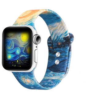 Custom Silicone Starry Night Pattern Printed Rubber Straps Sport Wristbands For Apple Watch Series 4 Band