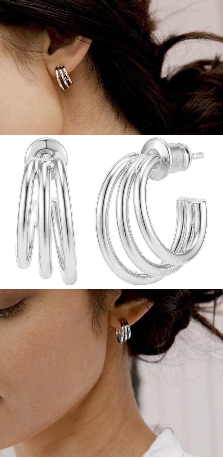 fashion jewelry custom double circle women hoop 18k gold plated hoop earrings