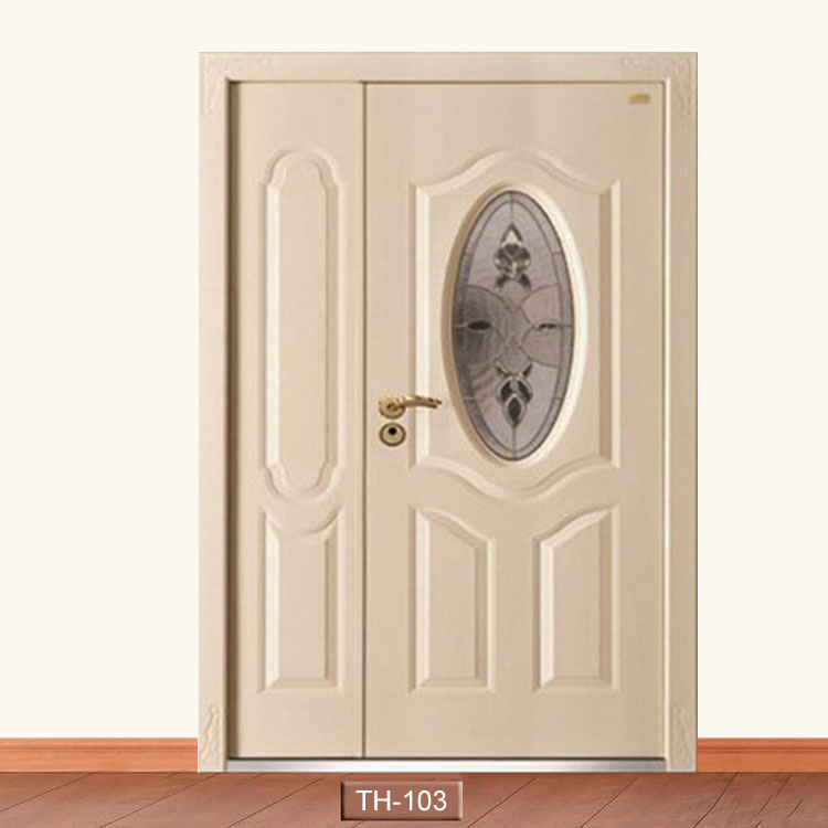 Terbaru Desain Kayu Solid Double Pintu Utama Model Oval Kaca Masuk Gerbang Utama Desain Pintu