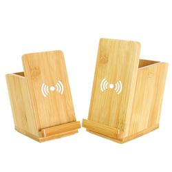 Bamboo Wireless Charger with Organizer Wood Wireless Charging Station