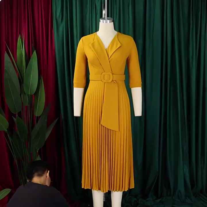 Women's Plus Size Trendy Elegant Casual Dresses Autumn Office Winter Loose Half Sleeve Pleated Collar African Career Inspired
