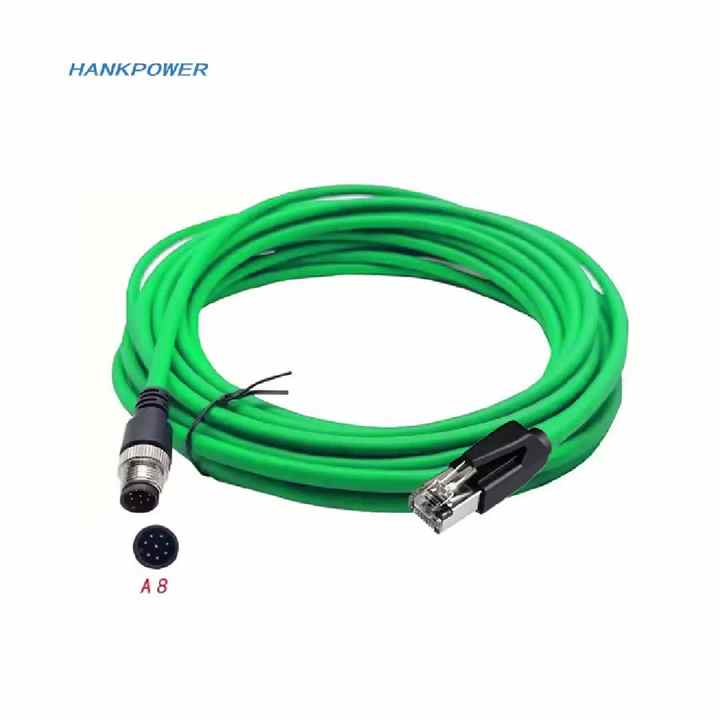直角M12コネクタXコード8ピン男性RJ45 Cat6イーサネット高