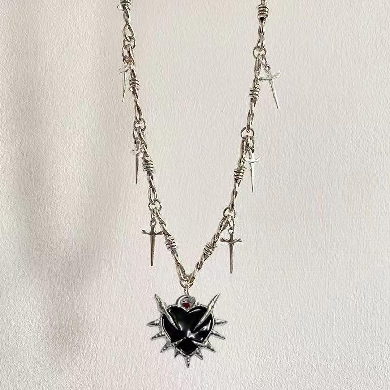 CLBX Gothic Y2K Subculture Red Heart Thorns Pendant Necklace