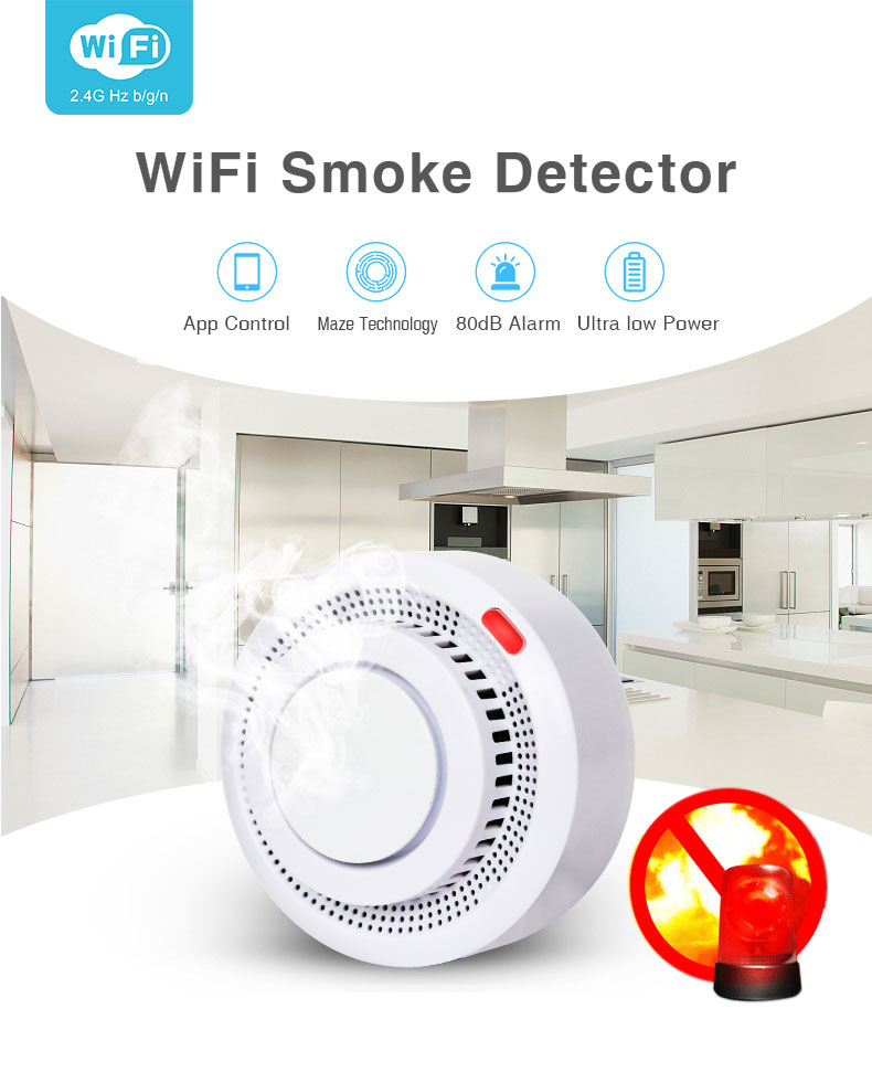 Smart Home Tuya App Standalone Wifi Smoke Detector Alarm Controller