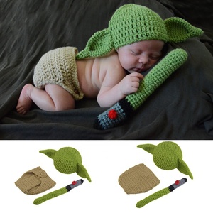 Newborn Baby Crochet Photography Prop Yoda Hat Cover Diaper Costume