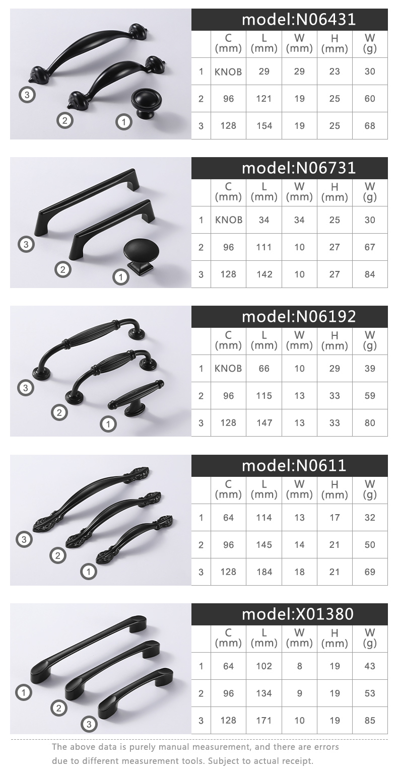 Classical Style Custom Black Zinc Alloy Furniture Drawer Pulls Handles //