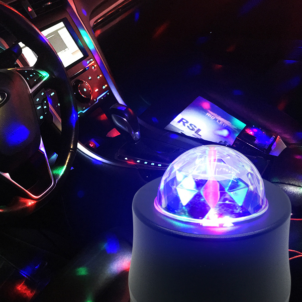 MJ style Car USB Atmosphere Light with Dual USB Charging Ports Car Interior Lighting RGB Ball Lamp for Car Home Party Stage
