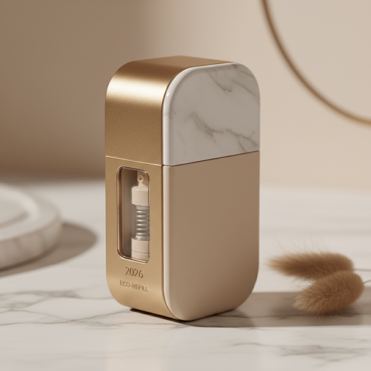 Ultra-slim Korean foundation cushion compact with refillable brushed metal and eco-resin casing.