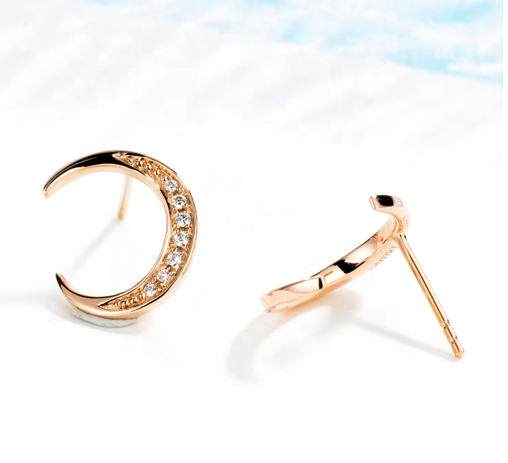 925 纯银耳环圆形永远辉煌 moissanite 耳钉新月形状