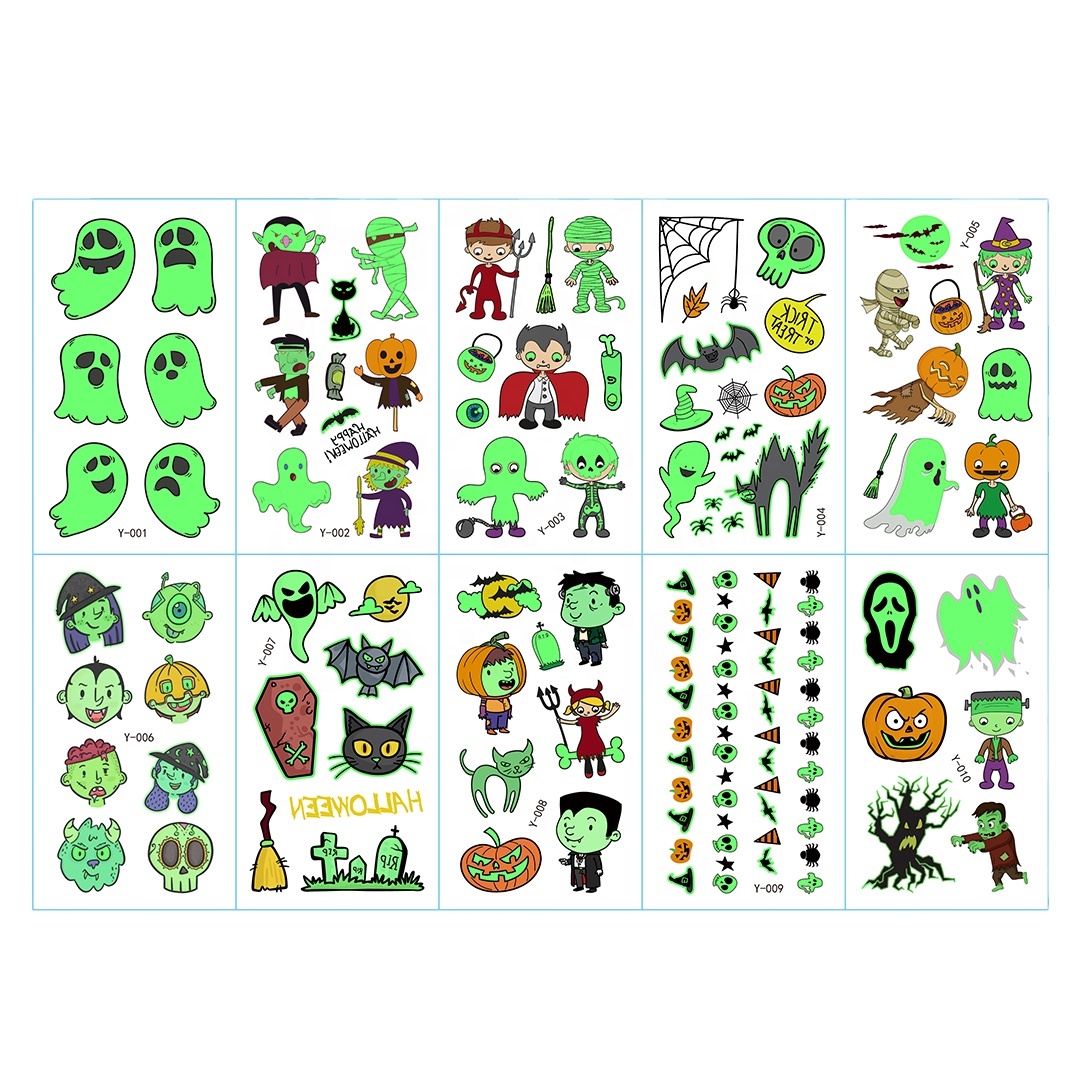 Изготовленный на заказ, Длительное Действие, с принтом модные костюмы на Хэллоуин дизайн светятся в темноте, переводятся с помощью воды тело временные татуировки