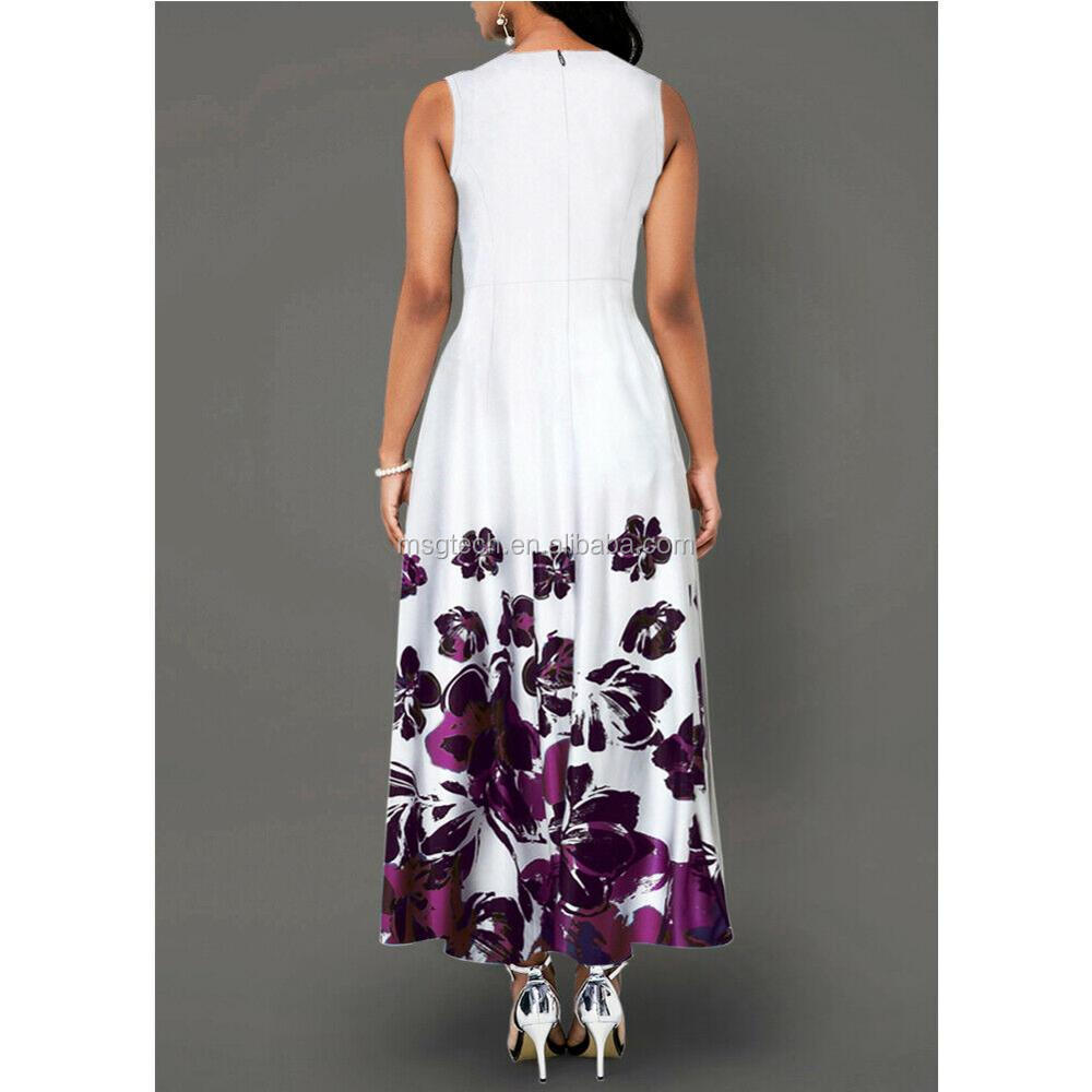 Large Size Elegant Women's Floral Print Long Maxi Dress Evening Party Beach Dress Summer Sleeveless Long Flower Sundress Costume