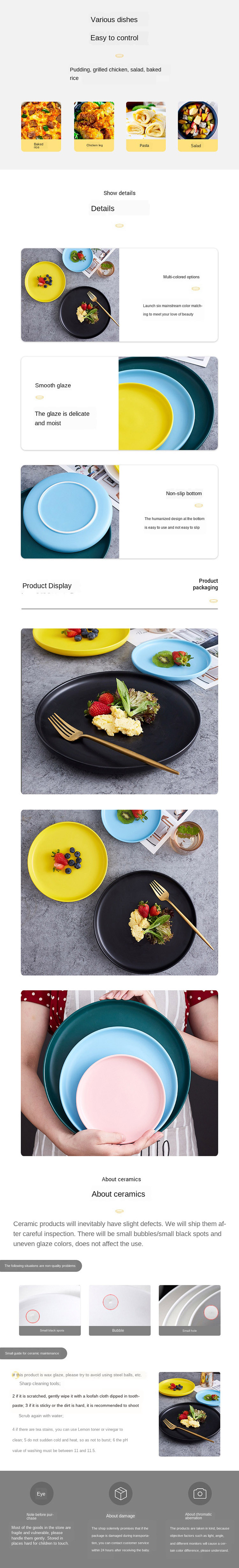 Modern Colorful Ceramic Tableware Round Plate Porcelain Hotel Dinnerware