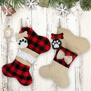samifa Cute Dog Paw Bone Shape Christmas Stockings for Christmas Decorations Ornaments