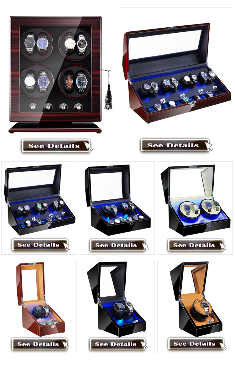Black Orbit Watch Case with 2 Rotation Seats 3 Storage 5 Watches White PU leather Inside MDF Wooden Automatic Watch Winder Box