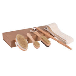 Premium Bamboo Bath Shower Dry body Brush Set for Dry Skin Brushing Exfoliating
