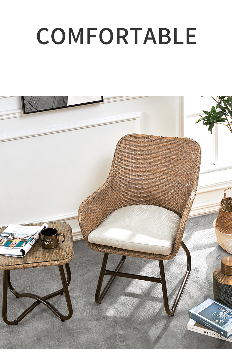 Outdoor balcony small table and chair leisure tea table combination back cane chair three sets of courtyard