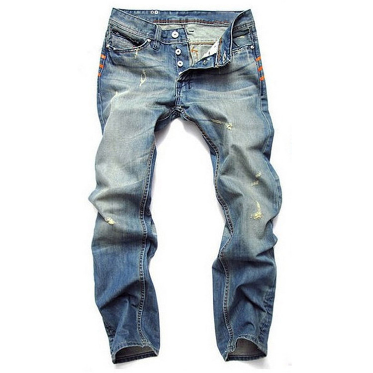Ripped Nostalgic Jeans Straight Slim Button Men's Jeans pants for men's