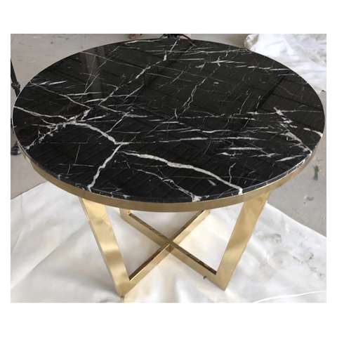 黑色全圆形不锈钢现代真正的大理石咖啡桌