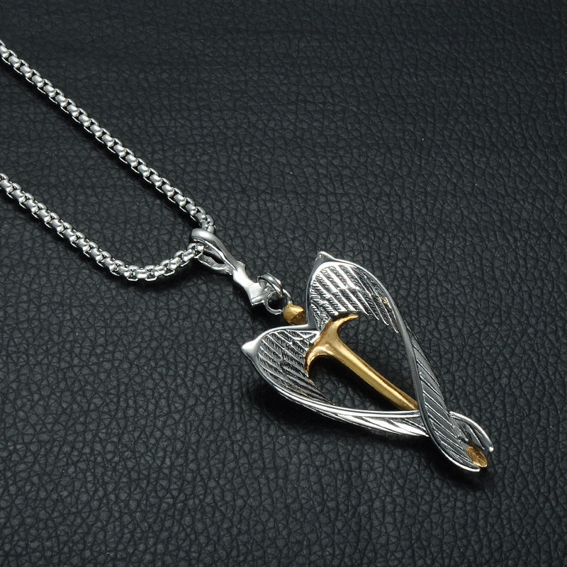 PikaLF Collana Uomo Con Ciondolo Drago Alato E Spada | Catena In Acciaio Inox 50+5 Cm | Amuleto Fantasy Regalo - 2