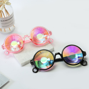 Private Label Round Sun Glasses Rave Men Women Holographic Festival Party Sunglasses Kaleidoscope Glasses