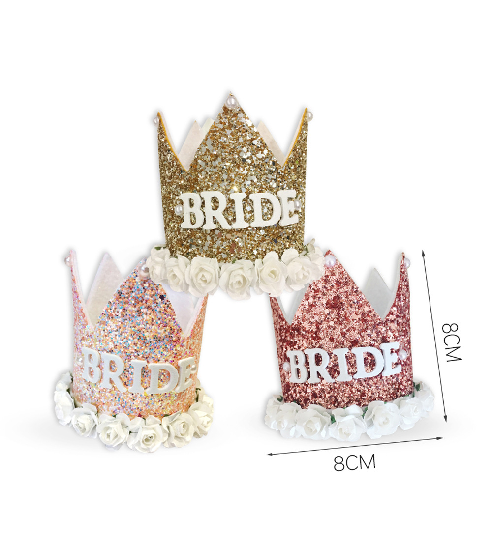 Pafu 로즈 골드 Bachelorette 파티 용품 신부 반짝이 신부 크라운 모자 신부 샤워 선물 파티 액세서리