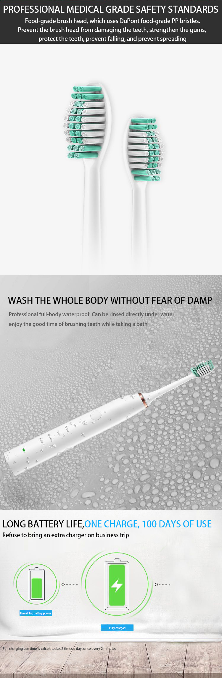 Private Label Portable Replaced An Biodegradable Battery Charger Smart Oscillating Rotating Electric Toothbrush