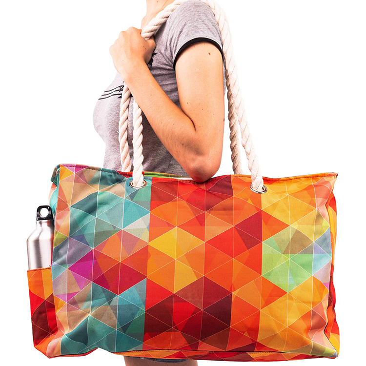 Borsa da spiaggia Tote per generi alimentari con manici in corda di cotone impermeabile per l'estate