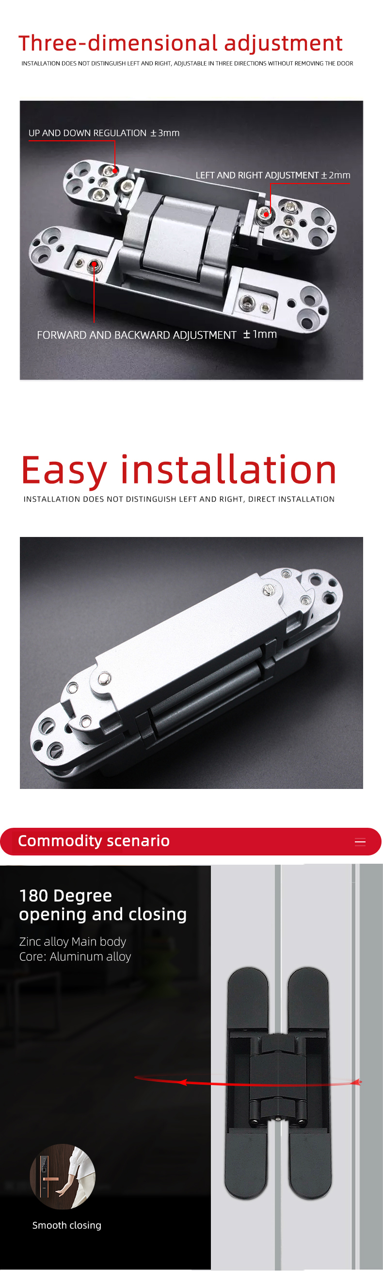 High quality 3D adjustable concealed hinge /Invisible door hinge