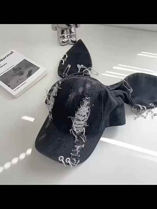 Y2K Wasteland Punk Retro Denim Baseball Cap with Rabbit Ears