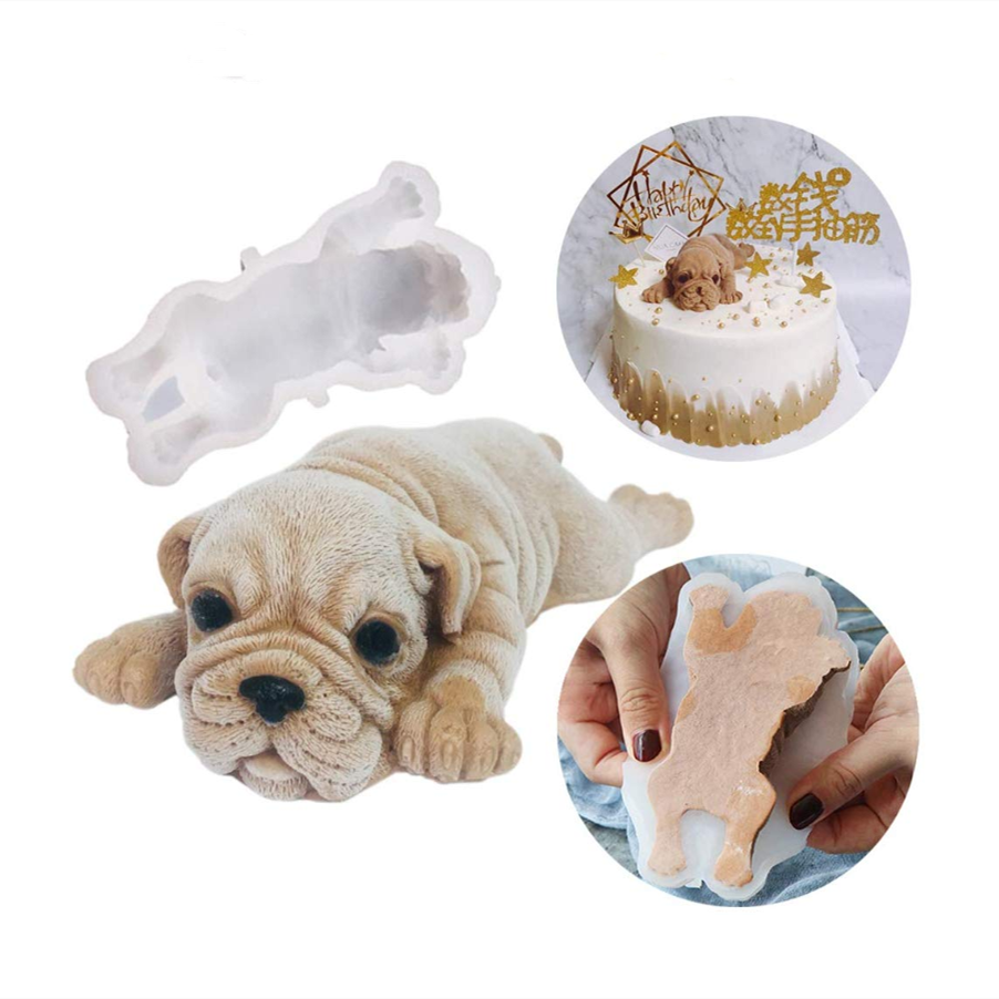 Amazon Hot Vendas 3D Cão Shar Pei Moldes De Silicone para o Cozimento Do Bolo Mousse