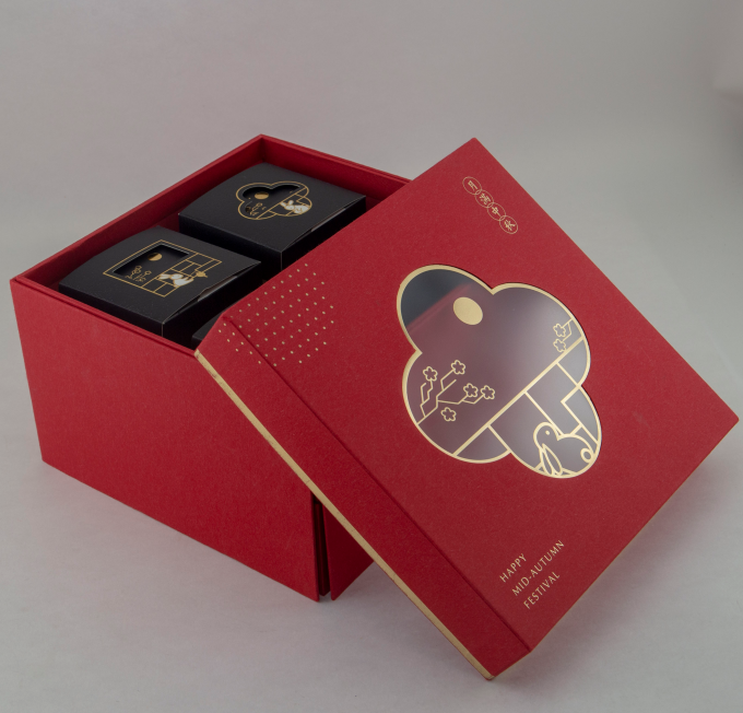 特殊设计中国供应商定制印刷双层空气孔 pvc 衬里月饼包装礼品盒
