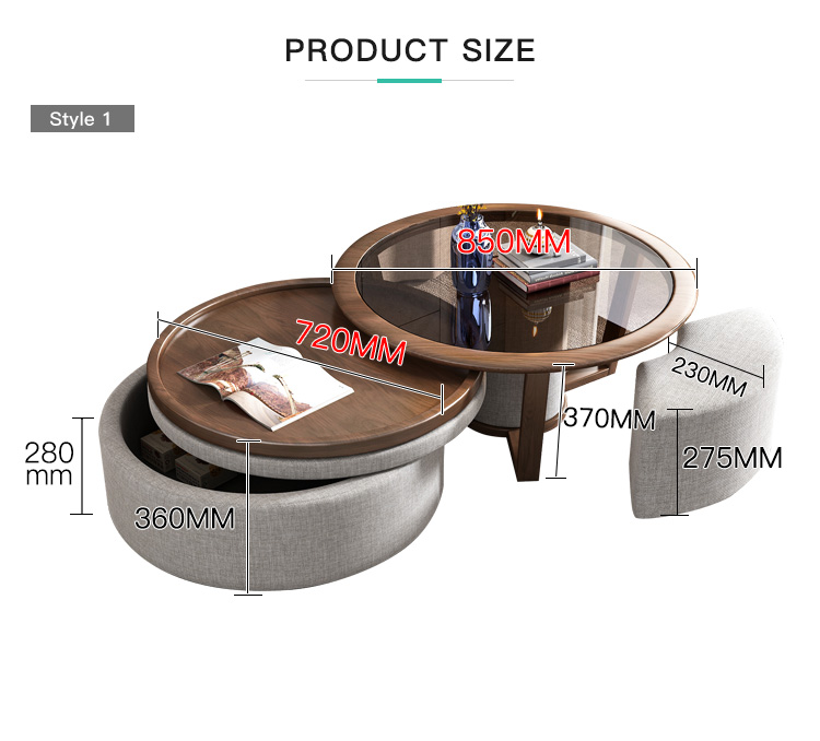 OEM ODM Modern Living Room Furniture Tempered Glass Wooden Round Coffee Table