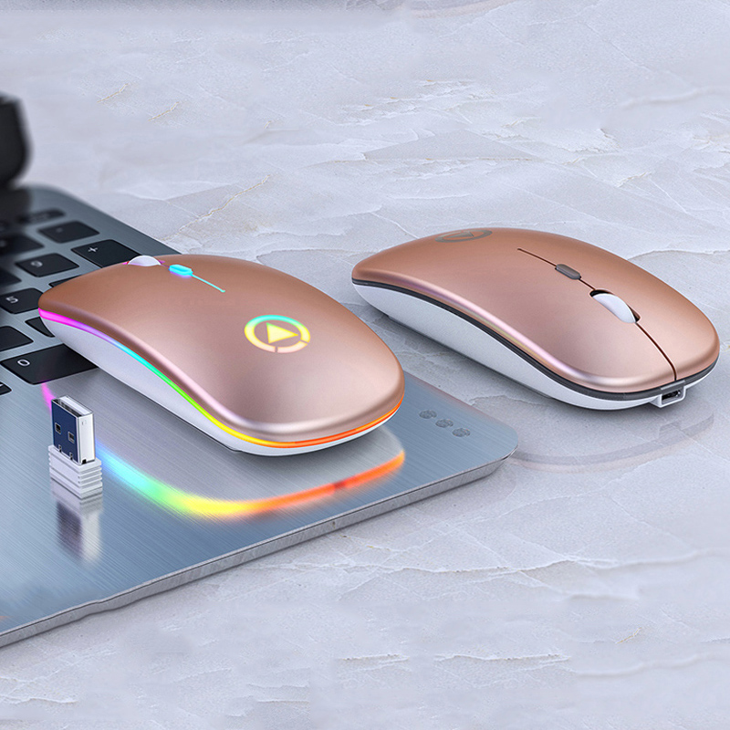 Новинка 2021 ультратонкая Беспроводная мини-мышь A2 Бесшумная перезаряжаемая компьютерная мышь с цветным светодиодным освещением