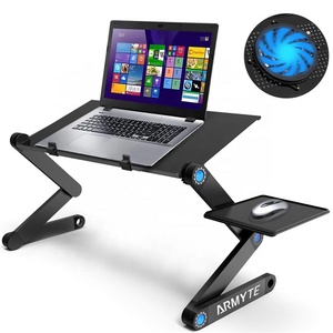 For Laptop Folding Table Stand Aluminum Desk Riser With Large Cooling Fan And Mouse Pad Side Portable Adjustable