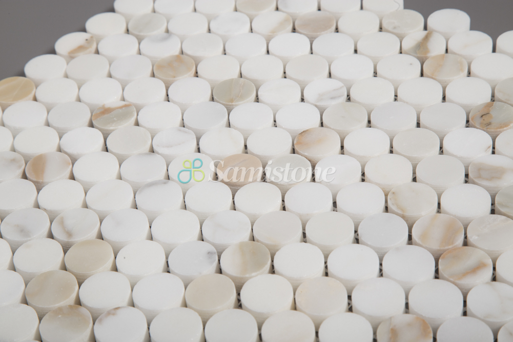 Samistone Hot Sale Calacatta Gold White Marble Penny Round Mosaic Tile