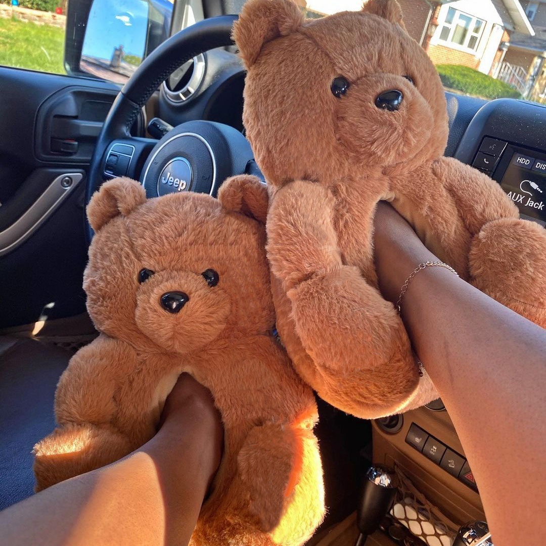 2020 Wholesale Cheap Slides Woman Bedroom Soft Fluffy Bear Slip on Shoes Plush Teddy Bear Slippers