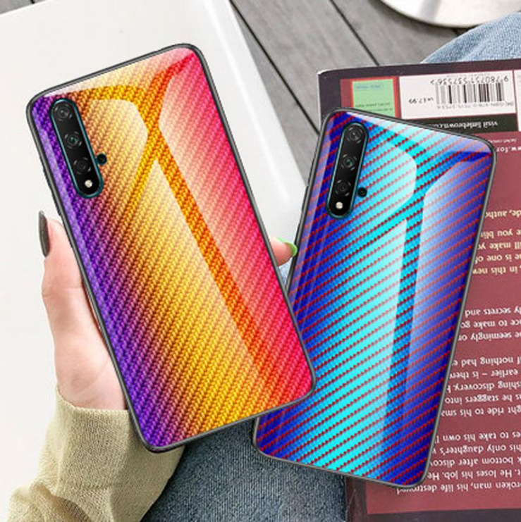 Glass Phone Cover Case For Huawei Nova 5T Honor 20 Pro Carbon Fiber Gradient Cover For Honor20 20Pro Nova5T 5T Shockproof Capa